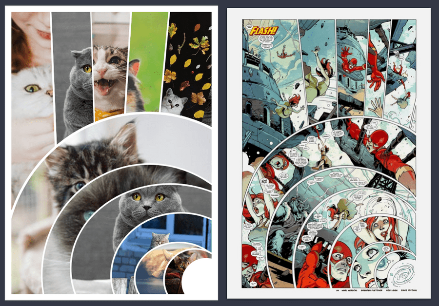 Flash circle panel layout next to web recreation