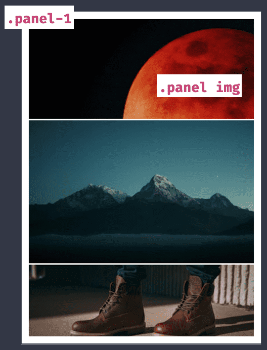 Three vertical panels with an image of a planet, mountain range and boots in each panel.