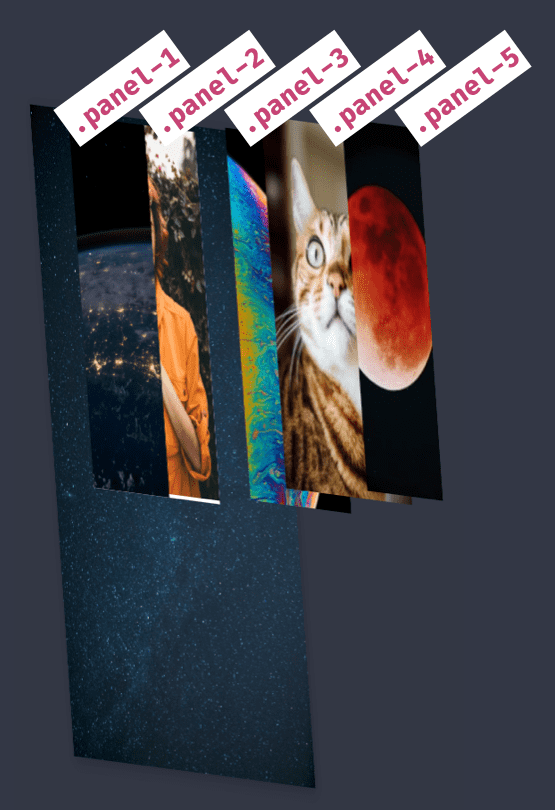 Five panels skewed on an angle